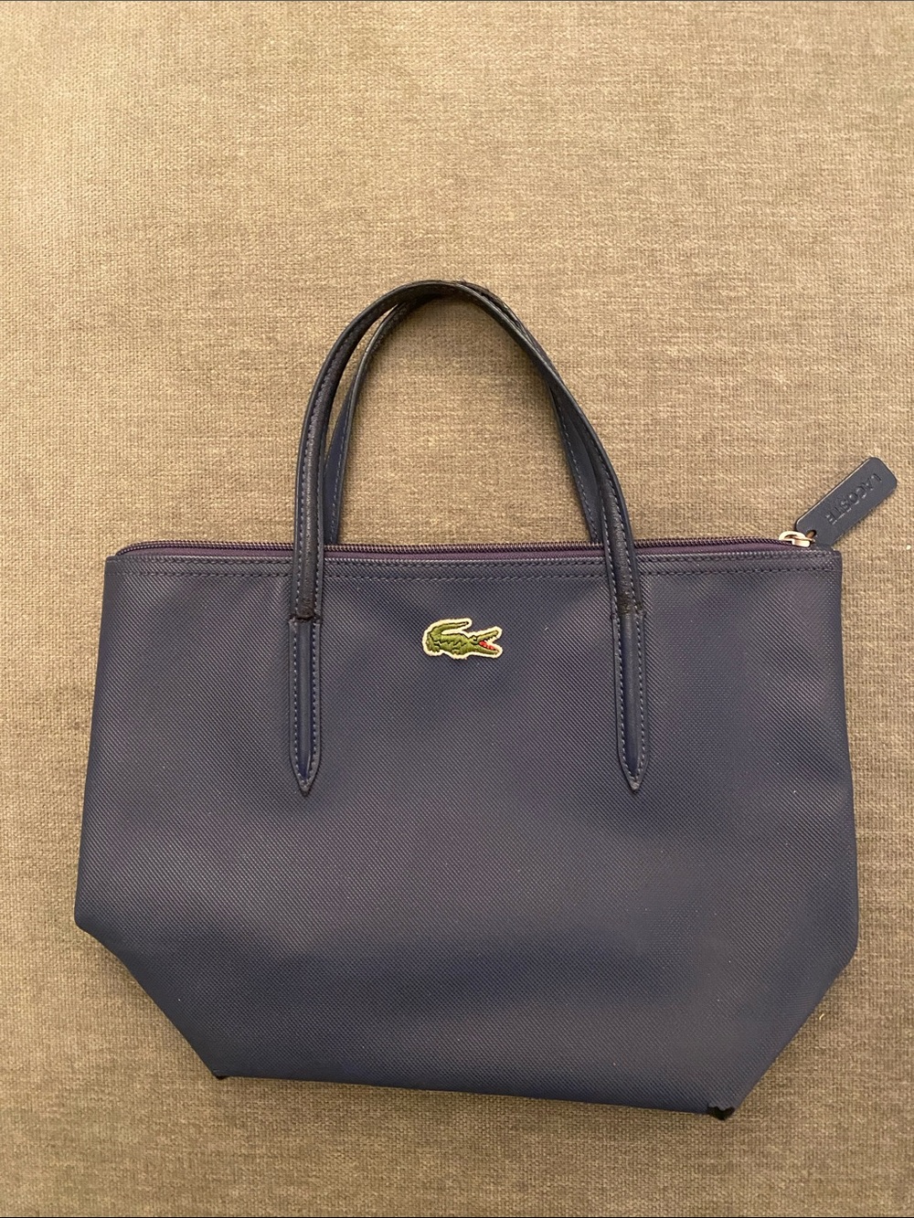Lacoste Navy Top-Zip Women’s Tote with Croc Emblem